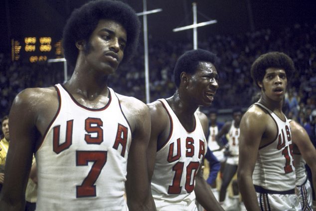 A stunned US basketball team after they were defeated by the Soviets at the Summer Olympics. (Photo by Rich Clarkson/The LIFE Images Collection/Getty Images)