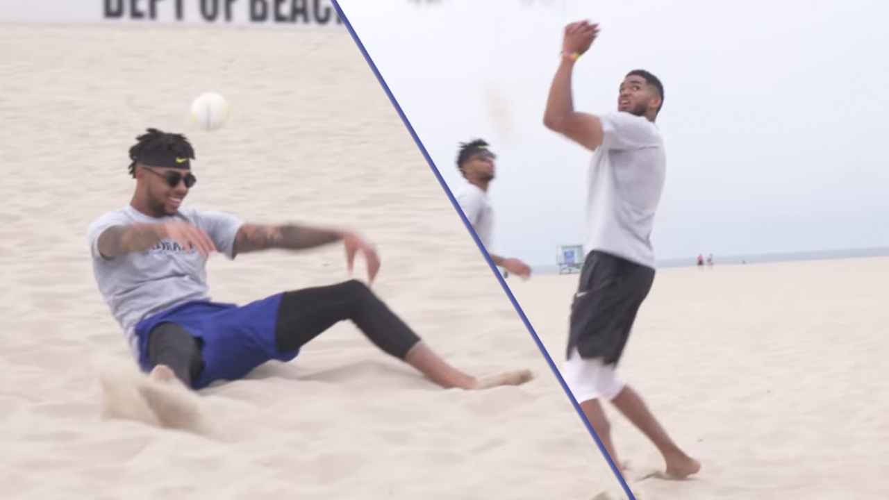karl-anthony towns d'angelo russell beach volley ball