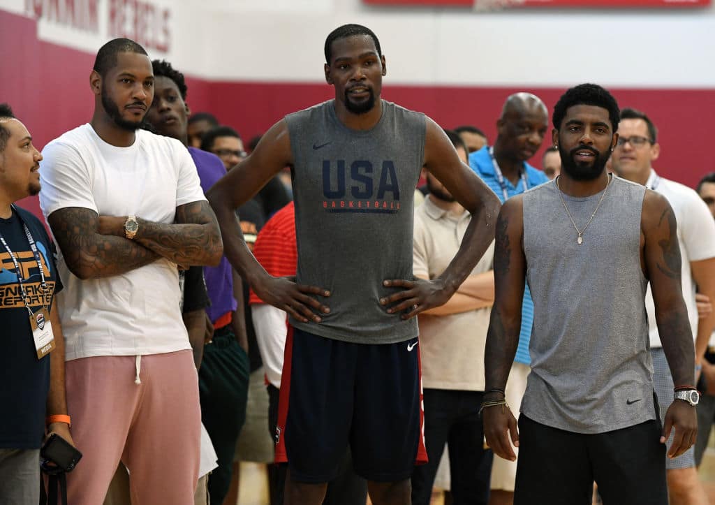Kyrie Irving, Kevin Durant and Carmelo Anthony of Team USA