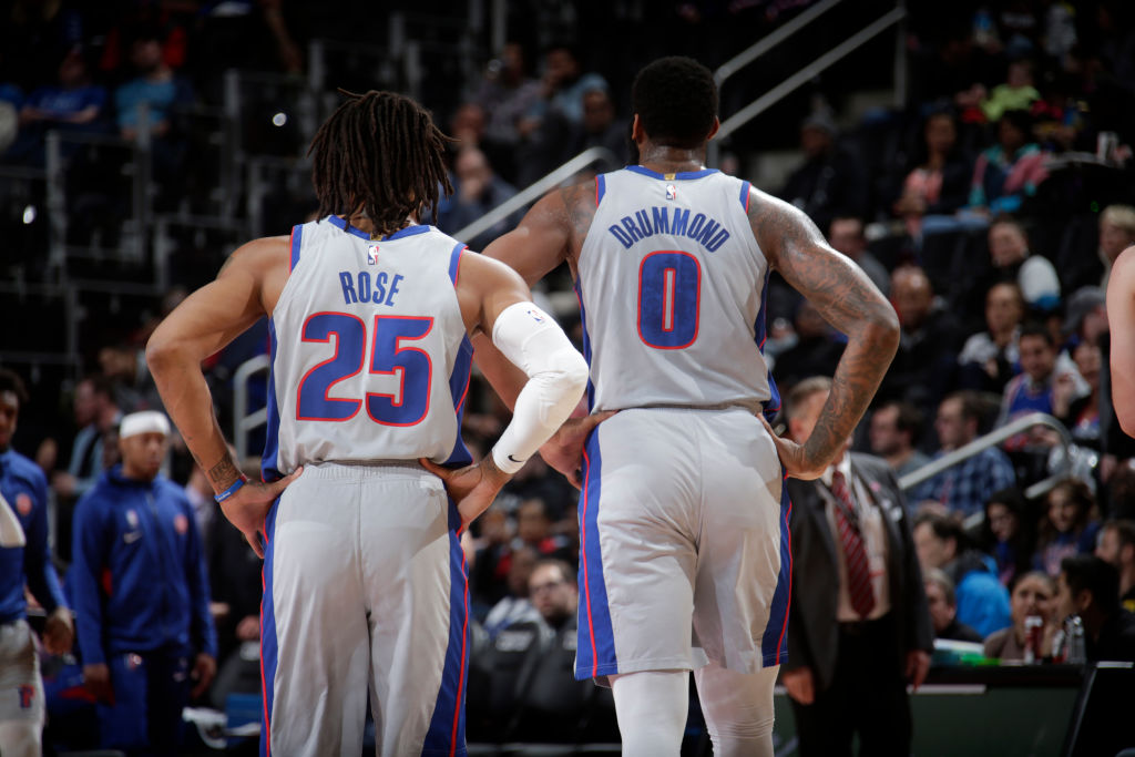 Derrick Rose, Andre Drummond of the Detroit Pistons