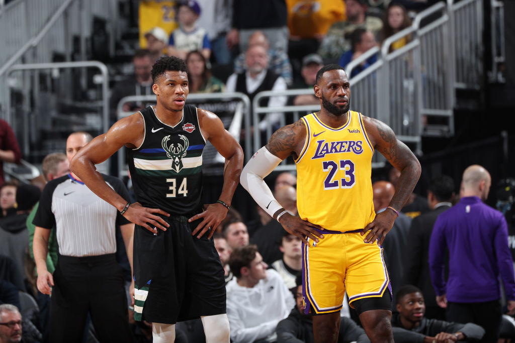Giannis Antetokounmpo of the Milwaukee Bucks, LeBron James of the Los Angeles Lakers