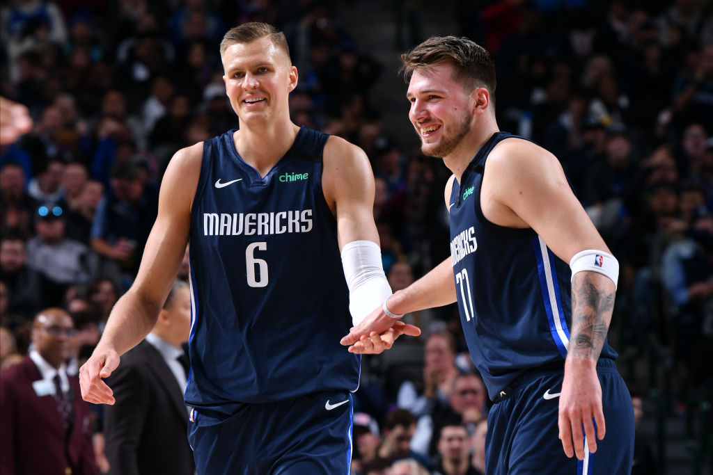 Kristaps Porzingis and Luka Doncic of the Dallas Mavericks