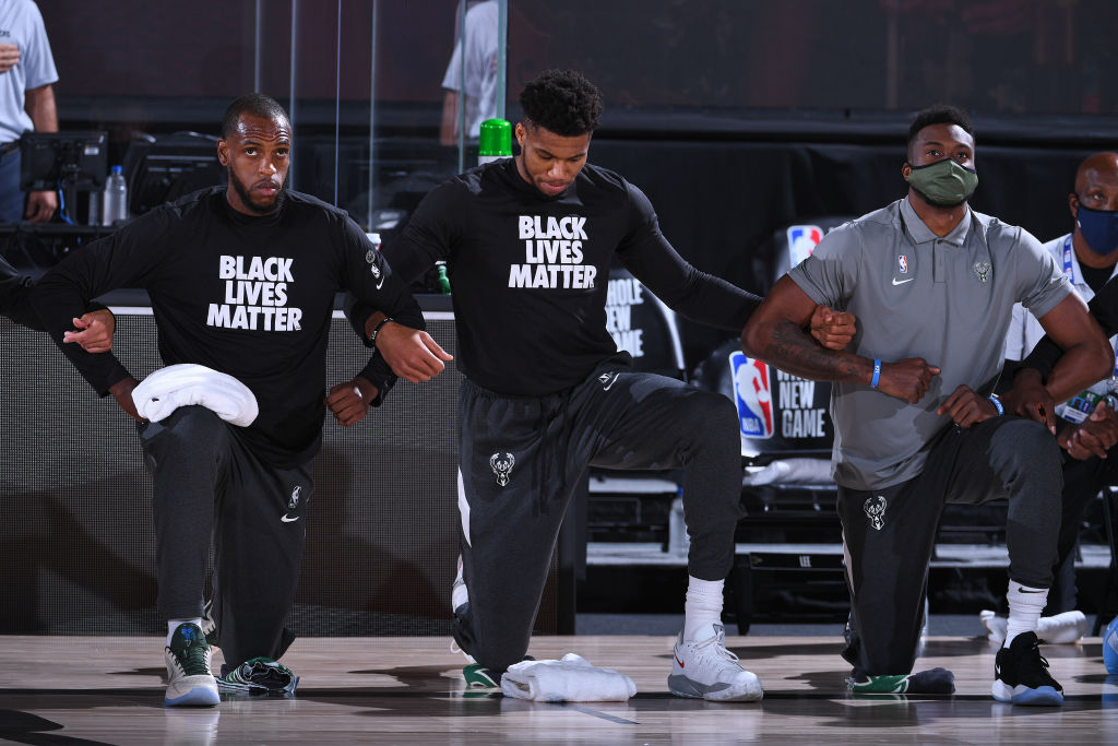 Khris Middleton and Giannis Antetokounmpo of the Milwaukee Bucks