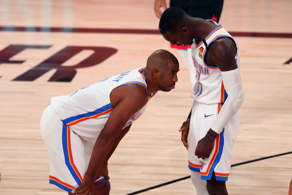 Chris Paul and Dennis Schroder of the Oklahoma City Thunder