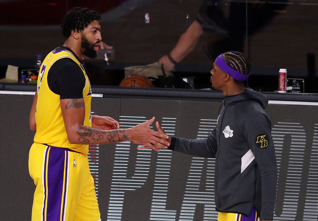 Anthony Davis and Rajon Rondo of the Los Angeles Lakers