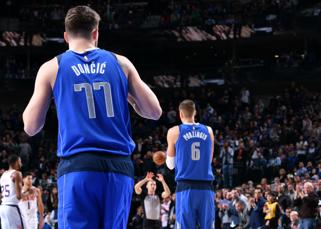 Luka Doncic, Kristaps Porzingis of the Dallas Mavericks