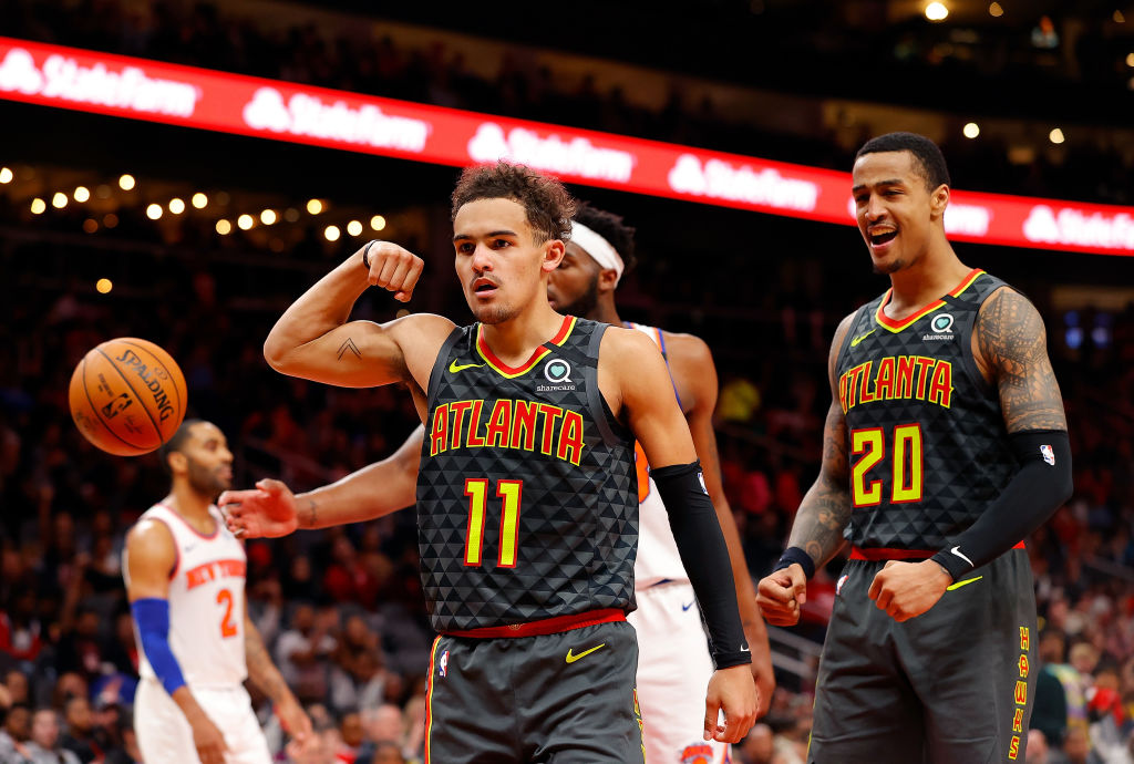 Trae Young and John Collins of the Atlanta Hawks