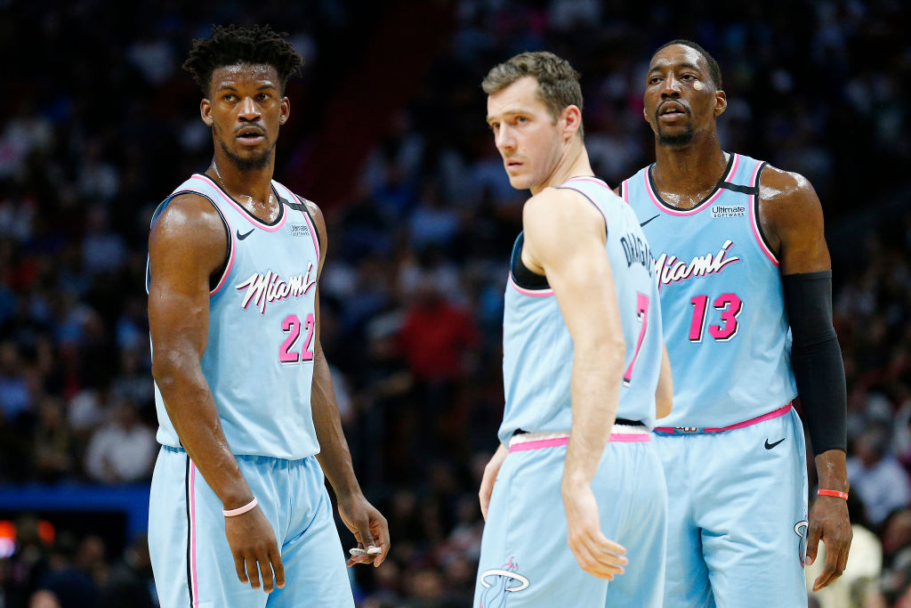 Jimmy Butler, Bam Adebayo, and Goran Dragic of the Miami Heat