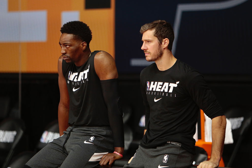 Goran Dragic and Bam Adebeyo of the Miami Heat