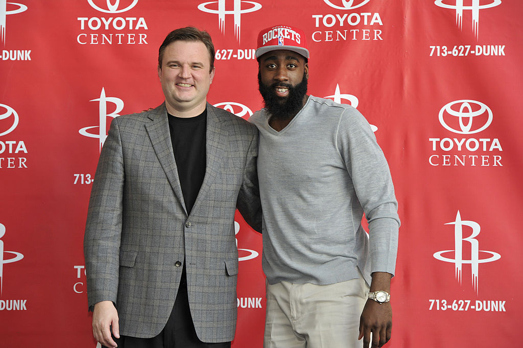 Daryl Morey and James Harden of the Houston Rockets