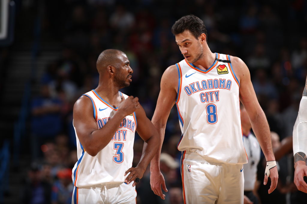 Danilo Gallinari and Chris Paul of the Oklahoma City Thunder