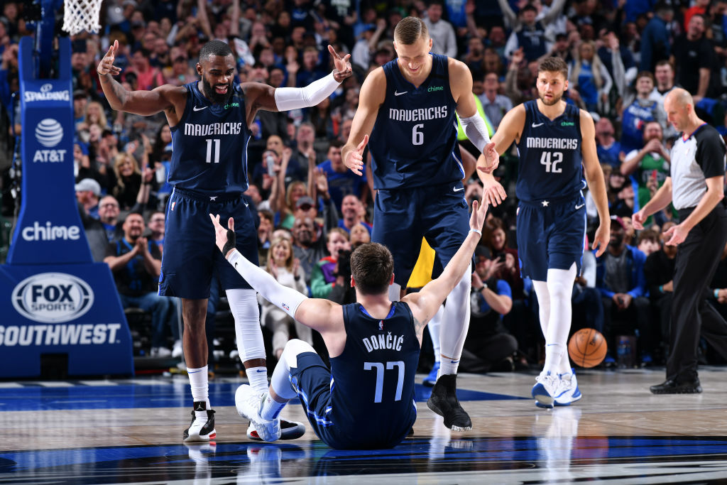 Luka Doncic and Kristaps Porzingis of the Dallas Mavericks