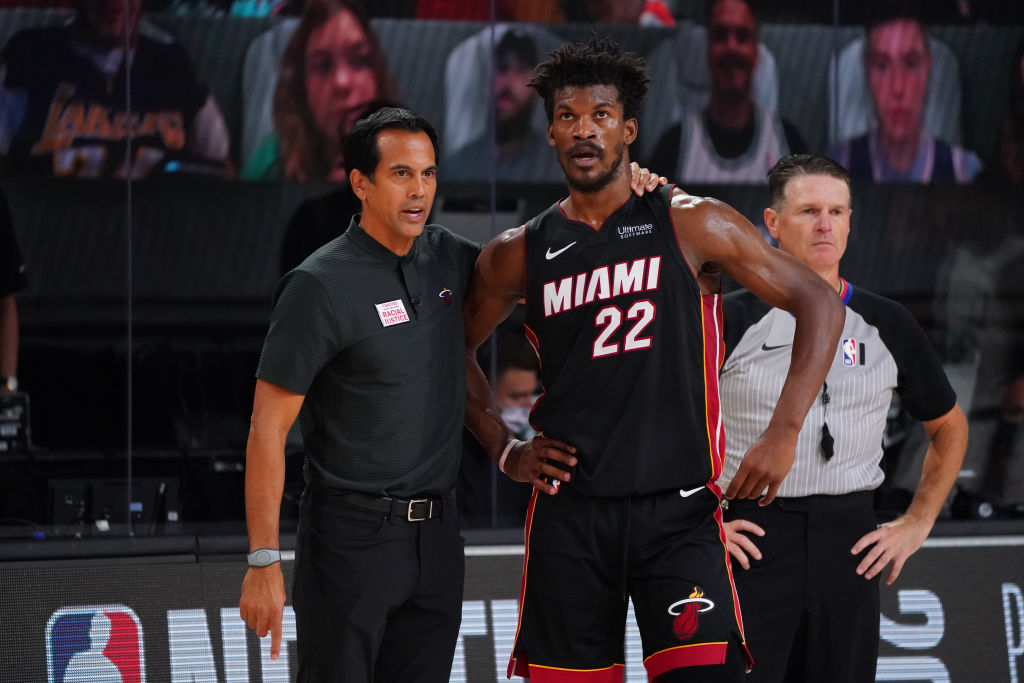 Jimmy Butler and Erik Spoelstra of the Miami Heat