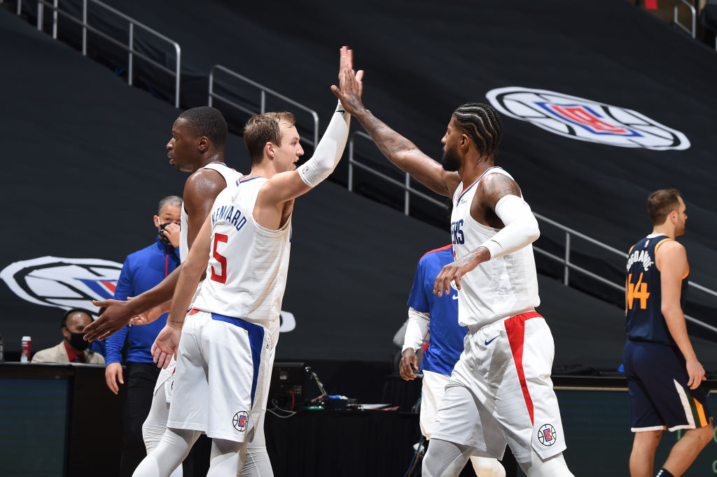 Luke Kennard, Paul George of the Los Angeles Clippers