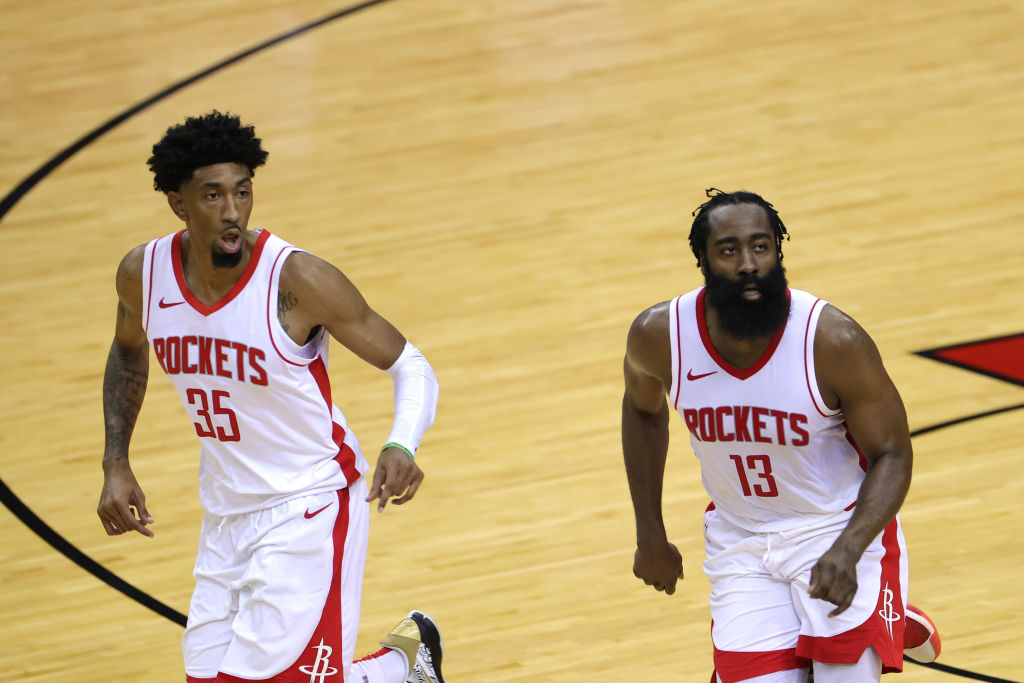 James Harden and Christian Wood of the Houston Rockets