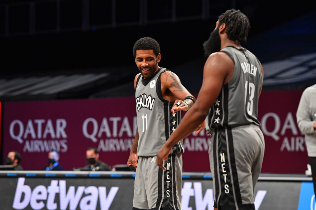 Kyrie Irving and James Harden of the Brooklyn Nets