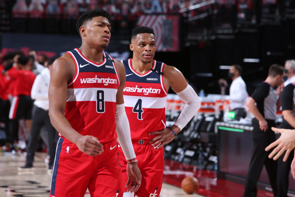 Russell Westbrook and Rui Hachimura of the Washington Wizards