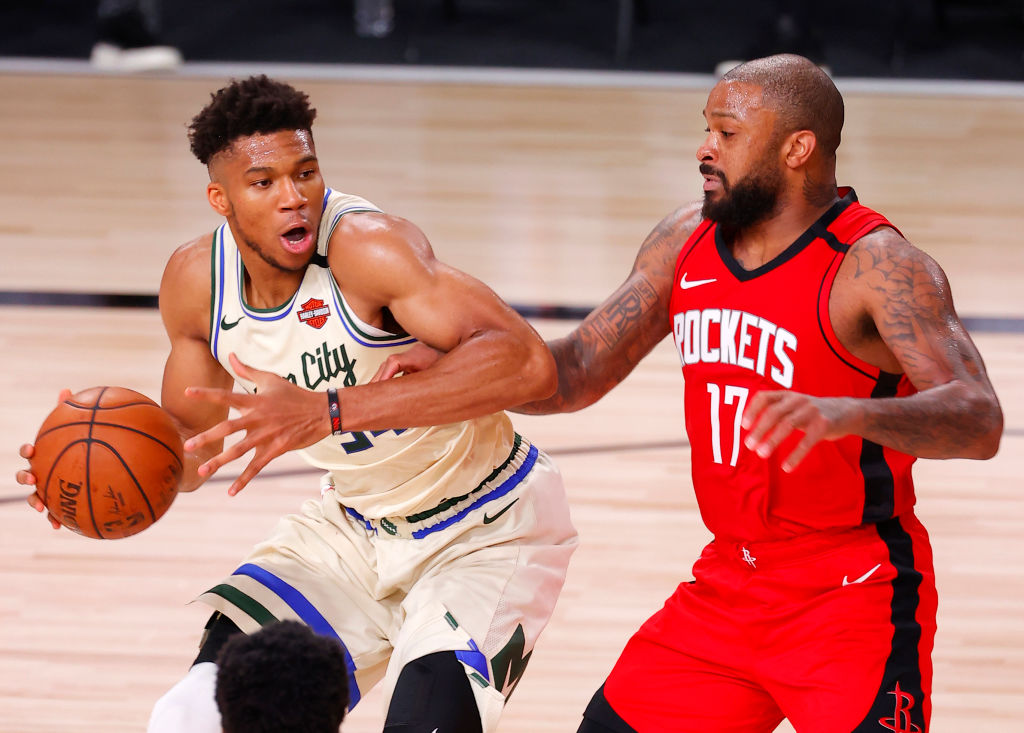 P.J. Tucker, Giannis Antetekounmpo, Milwaukee Bucks, Houston Rockets