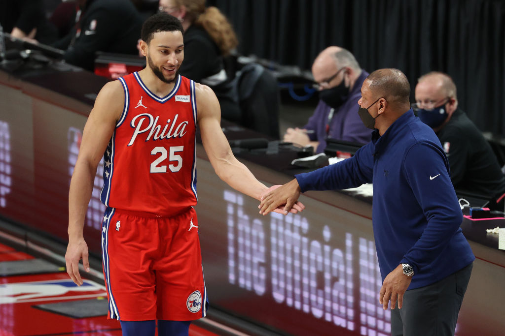 Ben Simmons and Doc Rivers of the Philadelphia 76ers