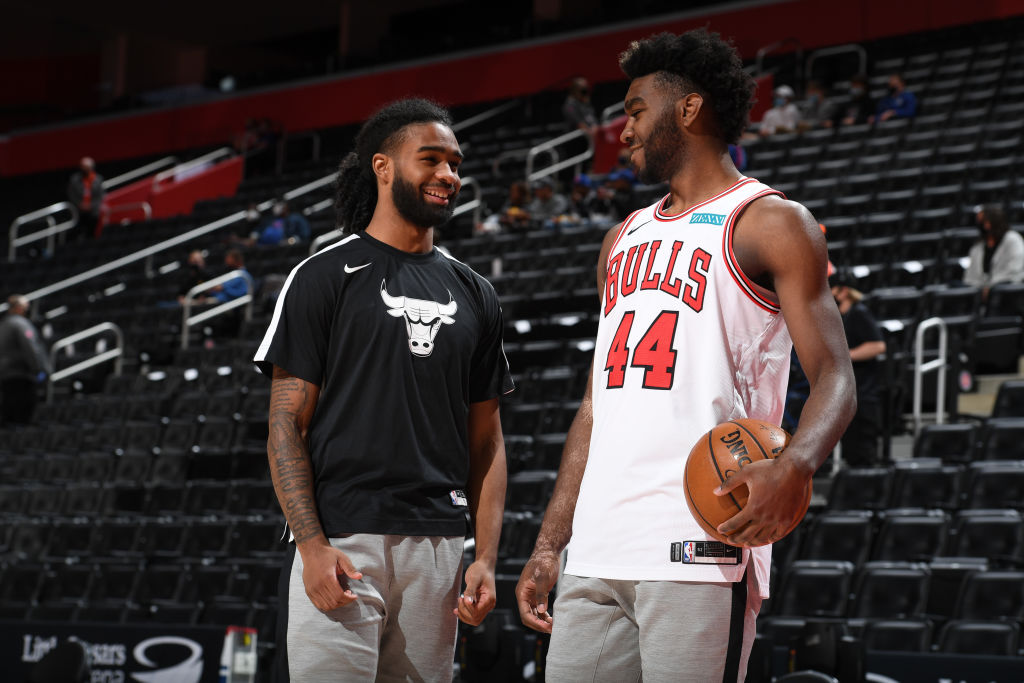 Coby White and Patrick Williams of the Chicago Bulls