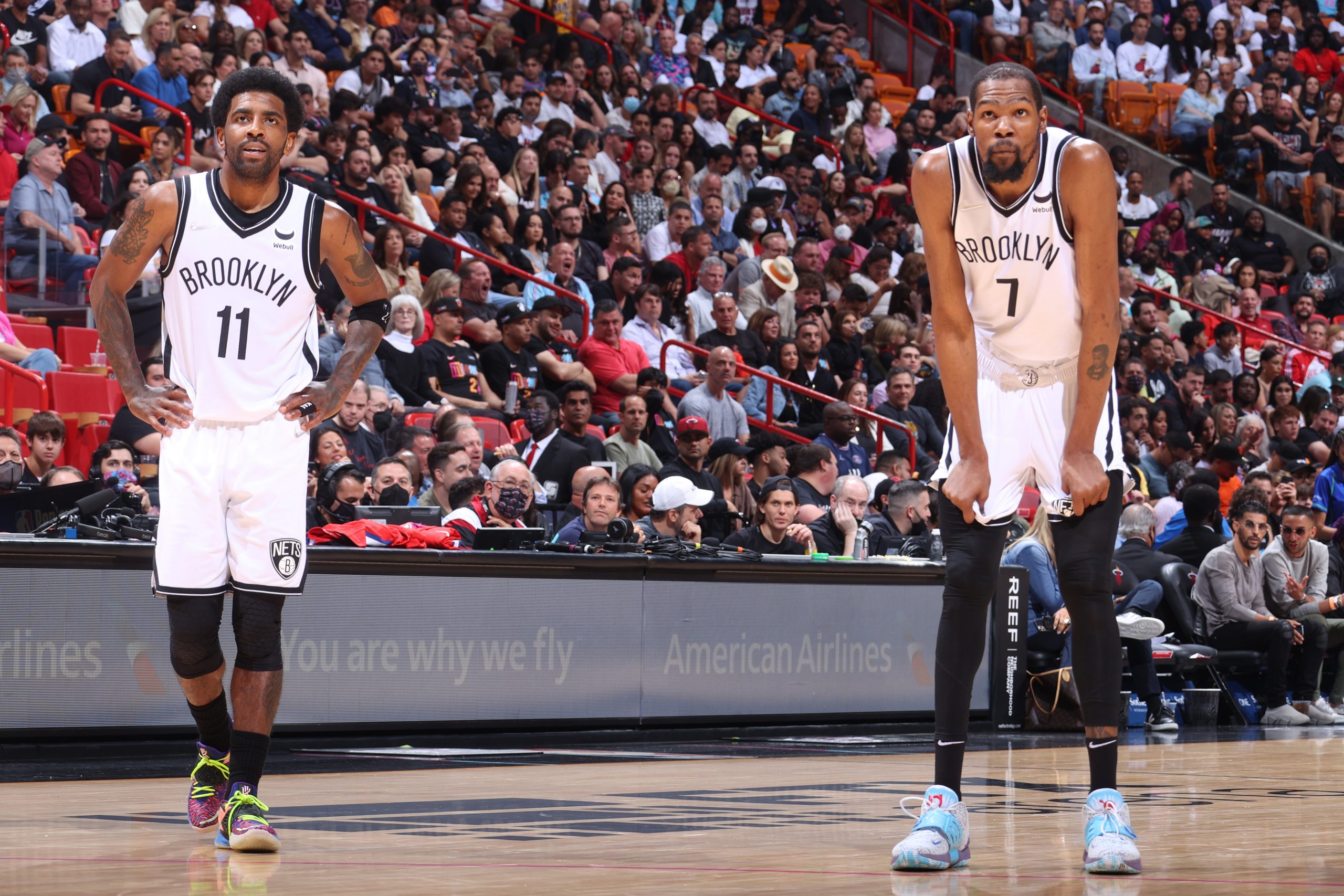 Kyrie Irving and Kevin Durant of the Brooklyn Nets
